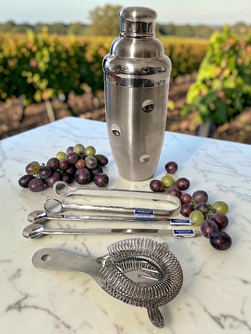 Marquis Waterford Cocktail Shaker Set Stainless Steel Tongs Spoons Polka Dot